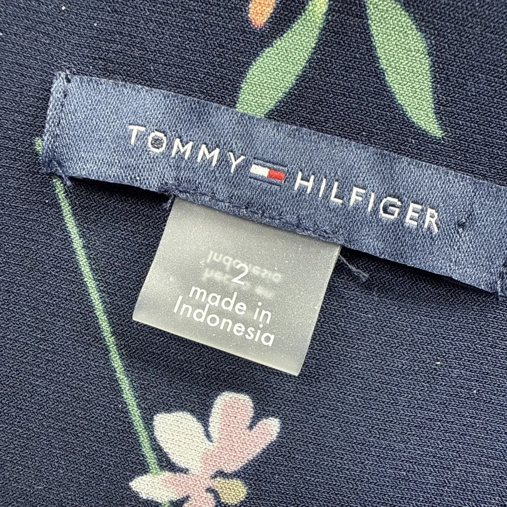 Tommy Hilfiger Womens Shift Dress Sz 2 Blue Floral Ruffle Flounce Hem Sleeveless